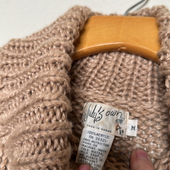 VTG 80’s Judy’s Chunky Knit Turtleneck Cropped Sweater Brown Size Medium 90”s - Picture 4 of 7